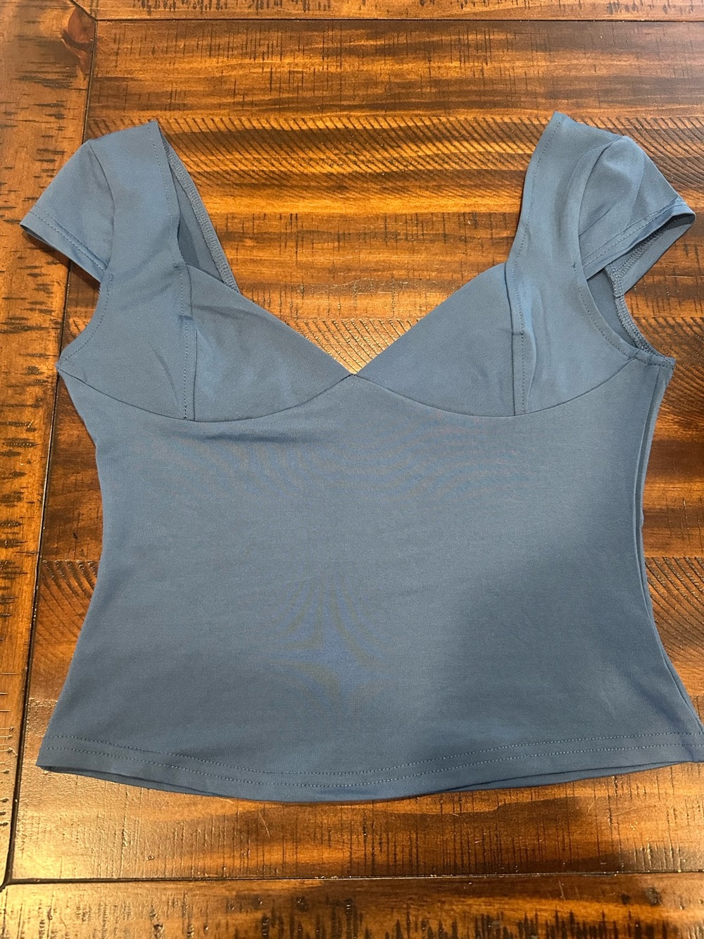 SHEIN Dusty Blue Sweetheart Cap-Sleeve Crop Top